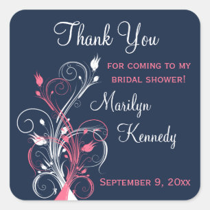 Navy Pink White Floral Bridal Shower Sticker
