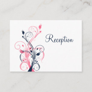 Navy Pink White Floral Reception Enclosure Card