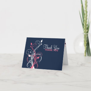 Navy, Pink, White Floral Thank You Card