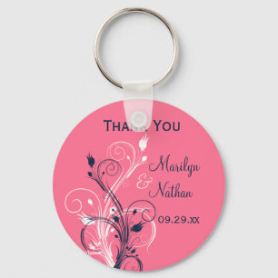 Navy Pink White Floral Wedding Favour Key Chain