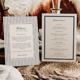 Navy Pinstripe Wedding Welcome Letter & Itinerary Program