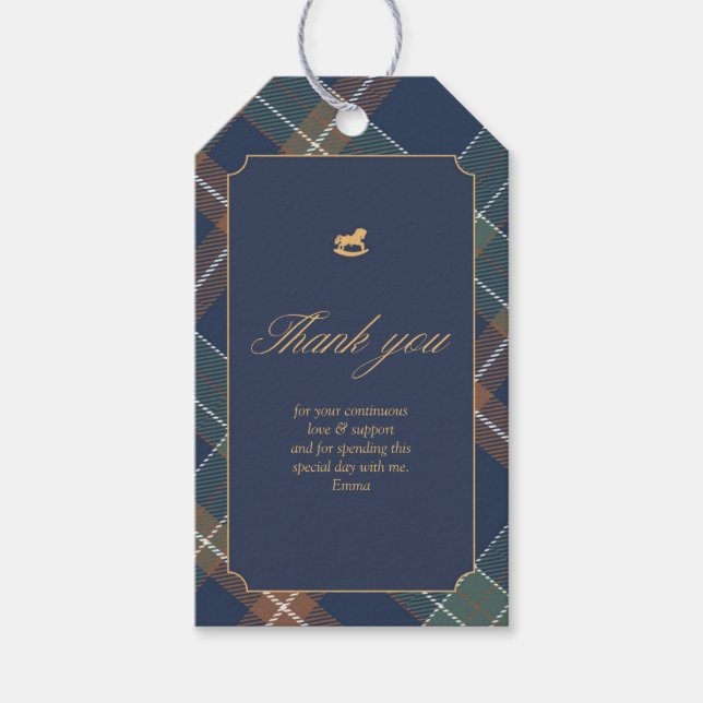 Navy Plaid Baby Shower Favor Tag (Front)