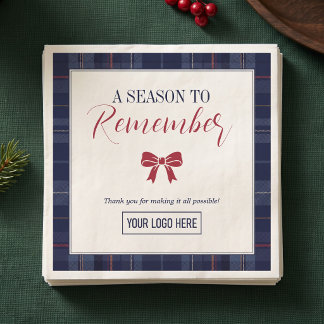 Navy Plaid Corporate Holiday Party Napkin