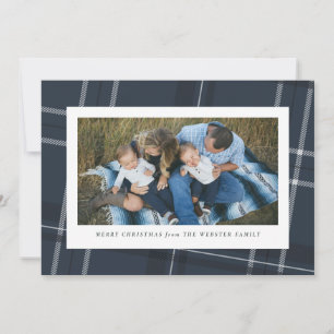 Navy plaid holiday photo card