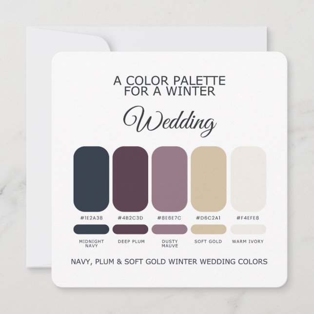 Navy Plum Soft Gold Winter Wedding Palette Card (Front)