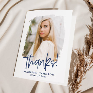 Navy   Preppy Script Photo Graduation Thank You Card