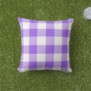 Navy Purple and White Buffalo Plaid Outdoor Pillow