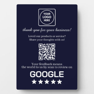 Navy QR Code Google Business Review Display Plaque