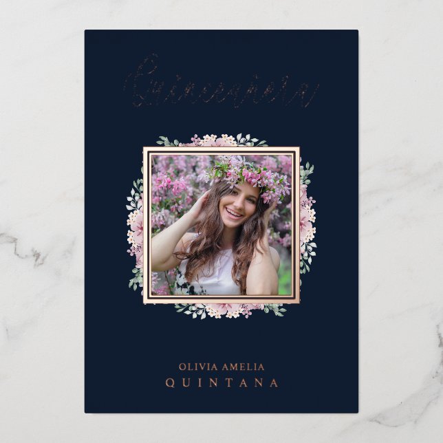 Navy Quinceañera Trendy Garland Photo Spanish (Front)