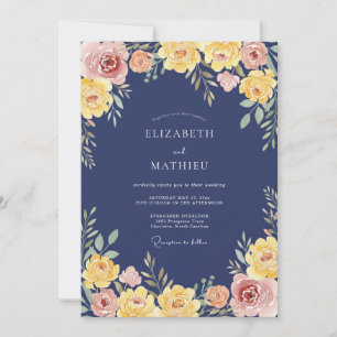 Navy Radiant Botanical Wedding Invitation