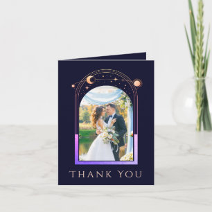 Navy Rainbow Celestial Photo Wedding Thank You Card