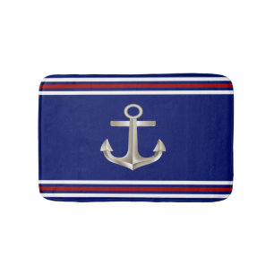 Navy Red Anchor Bathmat