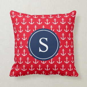 Navy & Red Anchors Away   Throw Pillow