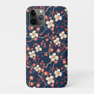Navy Red Cherry Blossom Japanese Floral iPhone 11 Pro Case