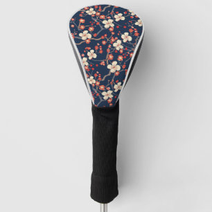 Navy Red Cherry Blossom Japanese Floral Golf Head Cover