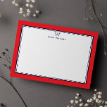 NAVY & RED Classic Monogram Double Frame Card<br><div class="desc">Get a professional look with our formal and elegant personalized stationery flat cards feature your monogram and your name beneath in Sans Serif font coupled with elegant open face font framed by a chic navy double border over a festive red background. The monogram initials and name can easily be personalized...</div>