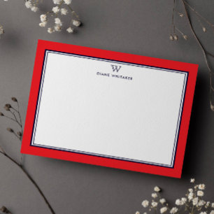 NAVY & RED Classic Monogram Double Frame Card