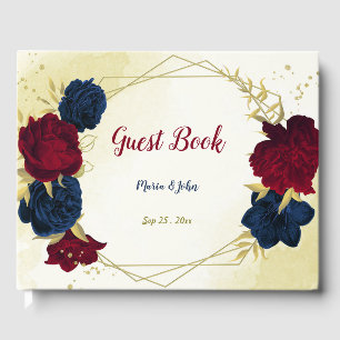 navy red floral gold guest book