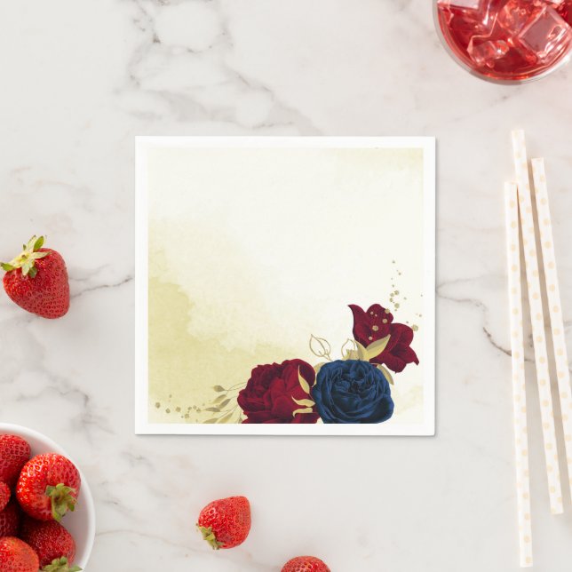 navy red flowers gold leaves wedding napkins (Insitu)
