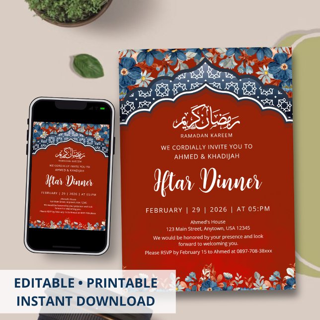 Navy Red Geometric Ramadan Iftar Dinner Invitation (Creator Uploaded)