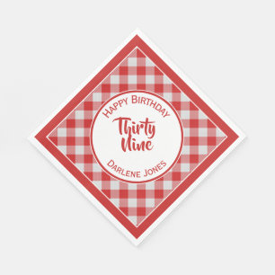 Navy Red Gingham Checks Pattern Birthday Party Napkin
