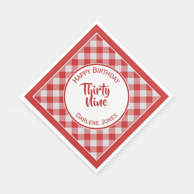 Navy Red Gingham Checks Pattern Birthday Party Napkin (Corner)