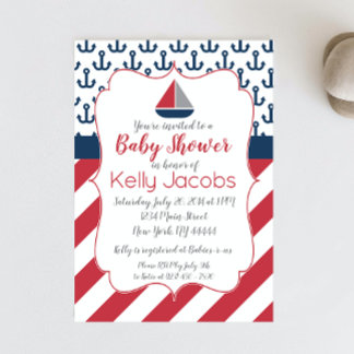 Navy Red Nautical Sailboat Baby Shower Invitation