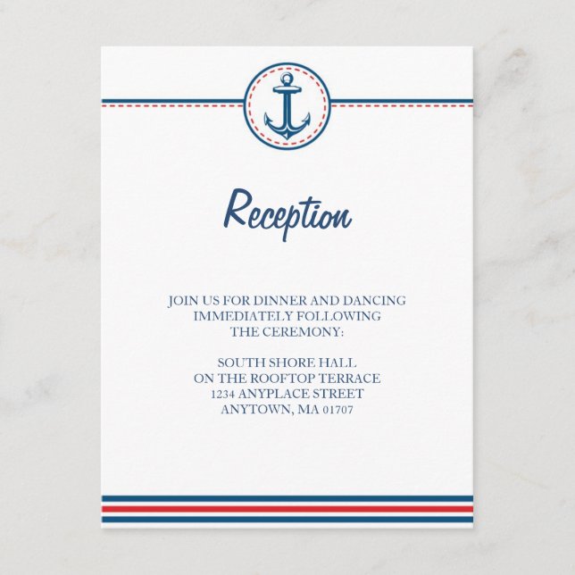 Navy/Red Nautical Theme Wedding Info Card (Front)