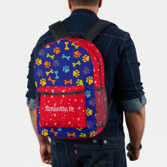 Navy red Pet Paws College Printed Backpack (Insitu (Model))