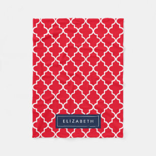 Navy & Red Quatrefoil   Fleece Blanket