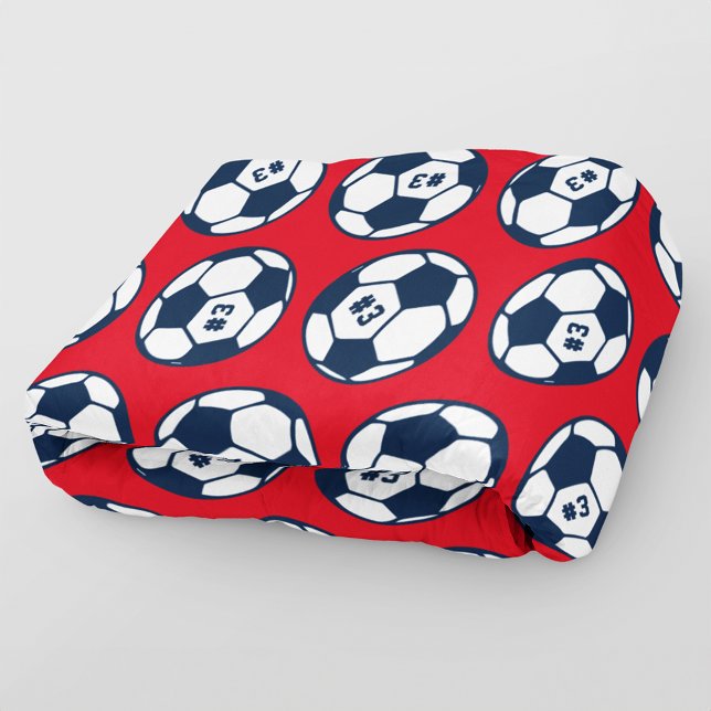 Navy Red Soccer Ball Number Pattern Fleece Blanket (Creator Uploaded)