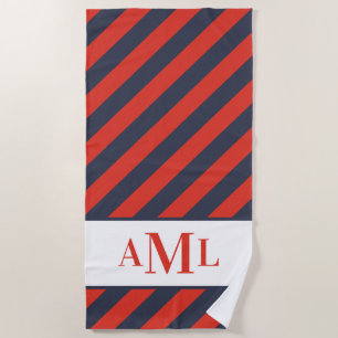 Navy & Red Striped Personalized Beach Towel
