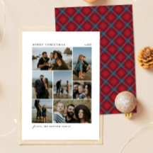 Navy Red Tartan Christmas Family 7 Photo Collage
