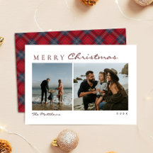 Navy Red Tartan Simple Family Photo Christmas
