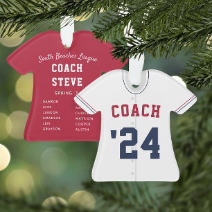 Navy, Red & White Baseball Coach Team Jersey Ornament