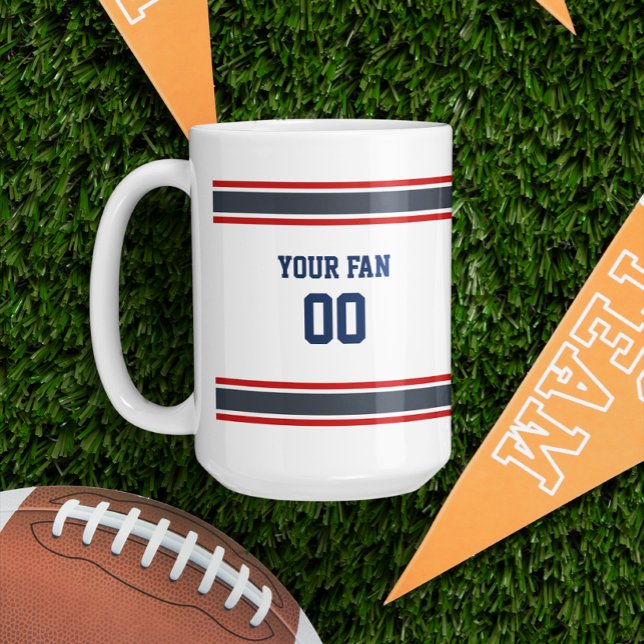 Navy, Red & White Football Jersey Personalized Coffee Mug (Creator Uploaded)