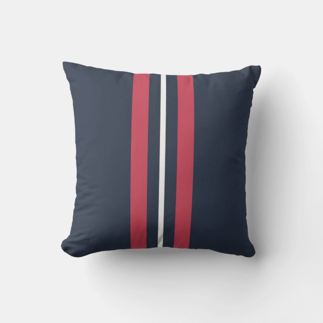 Navy Red & White Vertical Stripes Outdoor Pillow (Front)