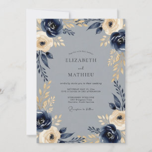 Navy Regal Winter Wedding Invitation