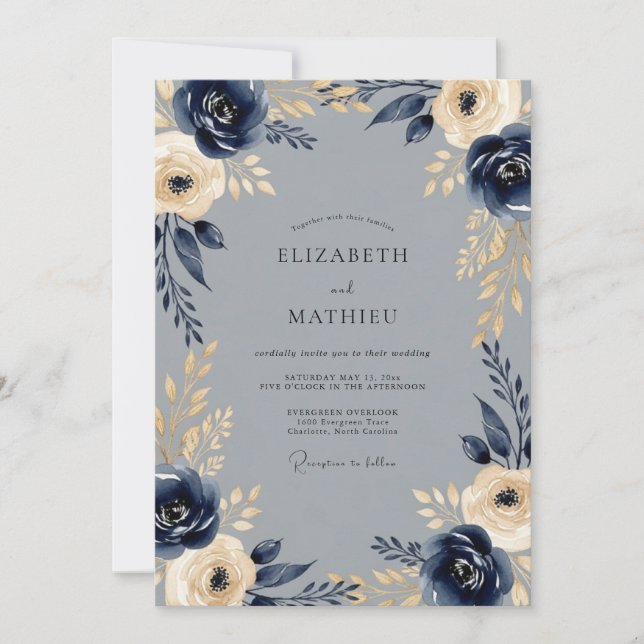 Navy Regal Winter Wedding Invitation (Front)