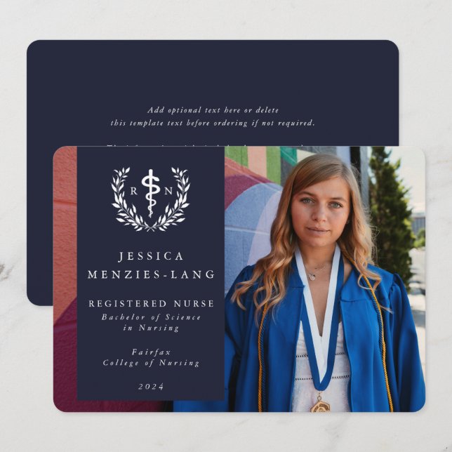 Navy Registered Nurse Asclepius Graduation Photo Announcement (Front/Back)