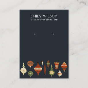 NAVY RETRO CHRISTMAS ORNAMENT STUD EARRING DISPLAY BUSINESS CARD