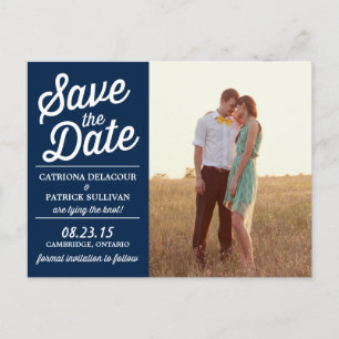 Navy Retro Script Photo Enregistrer la date Carte 