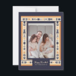 Navy Ribbon Border Family Photo Hanukkah Card<br><div class="desc">Navy ribbon border Hanukkah cards. These photo cards have a classic elegance. Use the personalization feature to edit the details.</div>