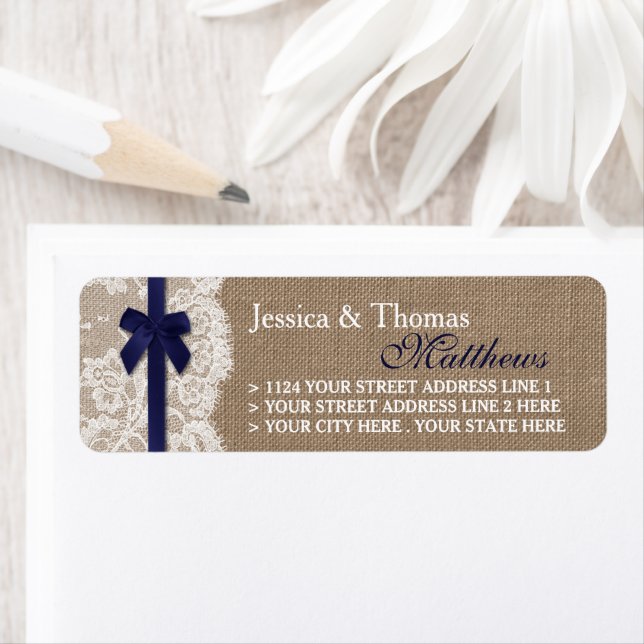 Navy Ribbon On Burlap & Lace Wedding (Insitu)