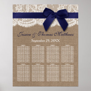 Navy Ribbon On Burlap & Lace Wedding Seating Chart