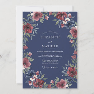 Navy Romantic Floral Romance Wedding Invitation