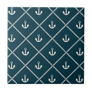 Navy Rope And Anchor Pattern Tile