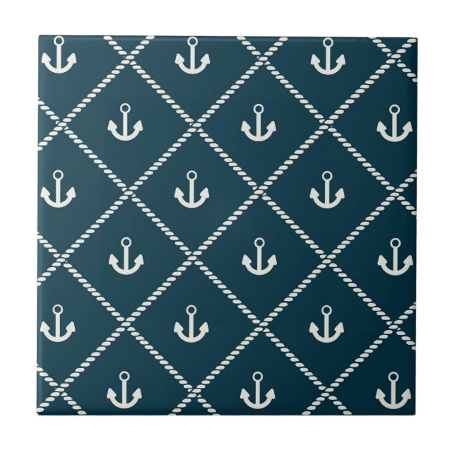 Navy Rope And Anchor Pattern Tile (Front)