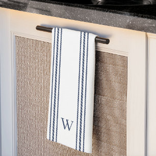 Navy   Rope Stripe Monogram Kitchen Towel