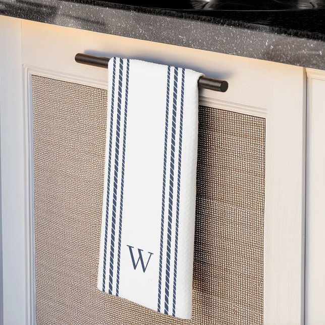 Navy | Rope Stripe Monogram Kitchen Towel (Creator Uploaded)